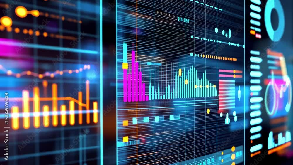 Poster business data analysis displays trends and insights from data management systems in a digital interf