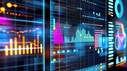 Business data analysis displays trends and insights from data management systems in a digital interface, business data analysis and Data Management Systems financial technology - Powered by Adobe
