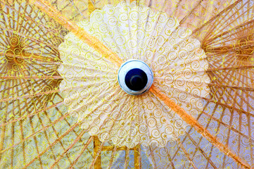 Colorful close up abstract of umbrella background.