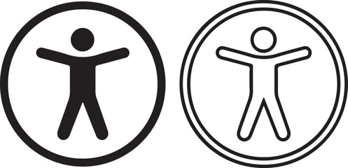 accessibility, icon, universal access, disability, inclusive design, inclusivity, person, human, symbol, round, circle, black and white, vector, illustration, graphic, design, pictogram, user, interfa