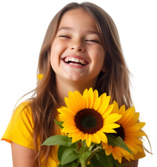 Laughing Girl with Sunflowers