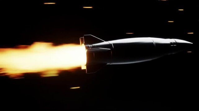 Sleek Rocket Bullet Propulsion Intense and Dynamic Journey Through Dark Sky with Fiery Sparks and Speed