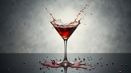 Fototapeta premium broken martini glass with spilled drink creates dramatic scene