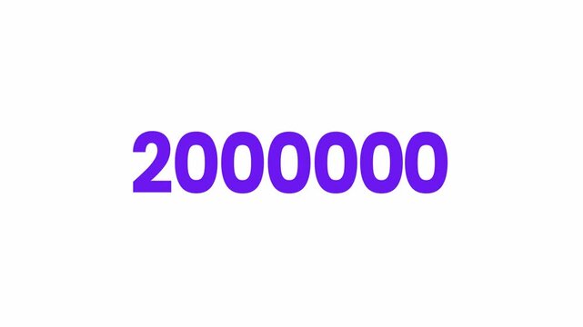2000000 Number Text Animation. Alpha matte with transparent background 4K resolution.