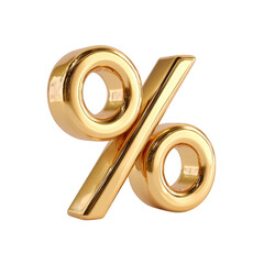 3d golden percent symbol isolated on transparent background
