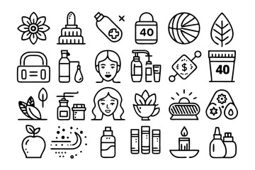 Fototapeta premium Collection of line icons for beauty relaxation hair and skin care isolated on transparent background