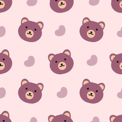 Cute pink seamless pattern with cartoon teddy bears and hearts. Perfect for baby clothes, nursery decor, digital paper, and adorable designs.