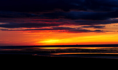 Fiery orange sunset sky . Sky texture, abstract nature background