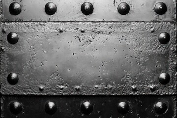 close-up of a weathered metal surface with rivets arranged in rows showing texture and signs of wear