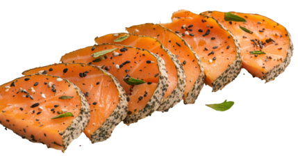  Vegan plant-based salmon slices isolated on white background