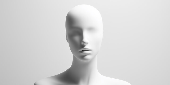 White mannequin head on light grey background representing lack of identity - Powered by Adobe