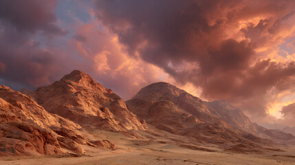 Naklejka premium Dramatic Desert Mountain Sunset Landscape