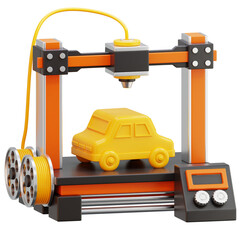 3D Printer Manufacturing a Car Prototype Illustration