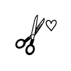 Scissors with heart symbol illustrating tailor atelier concept  