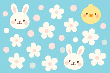 Obraz premium Cute Seamless Pattern with Bunny and Flowers