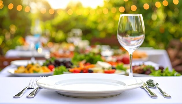 Elegant white plate with fork and knife, a timeless table setting for any meal