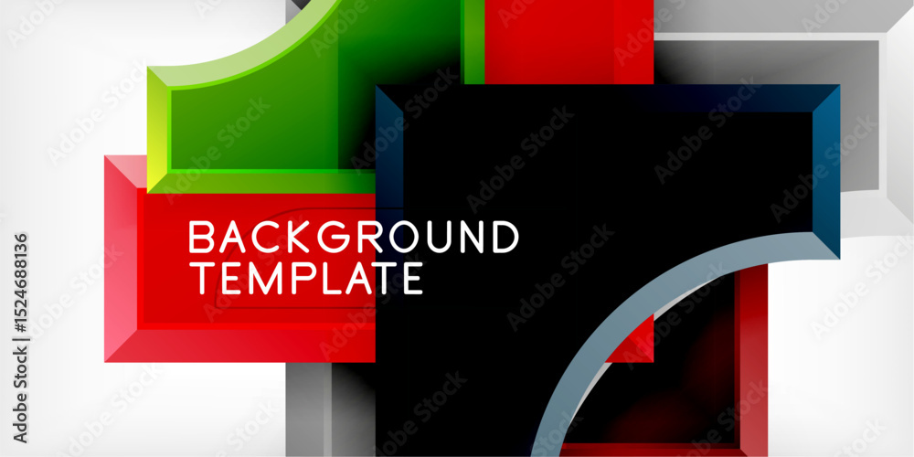 Poster Abstract geometric shapes overlap black background. Bright colors create modern design, suitable for presentations or graphics.