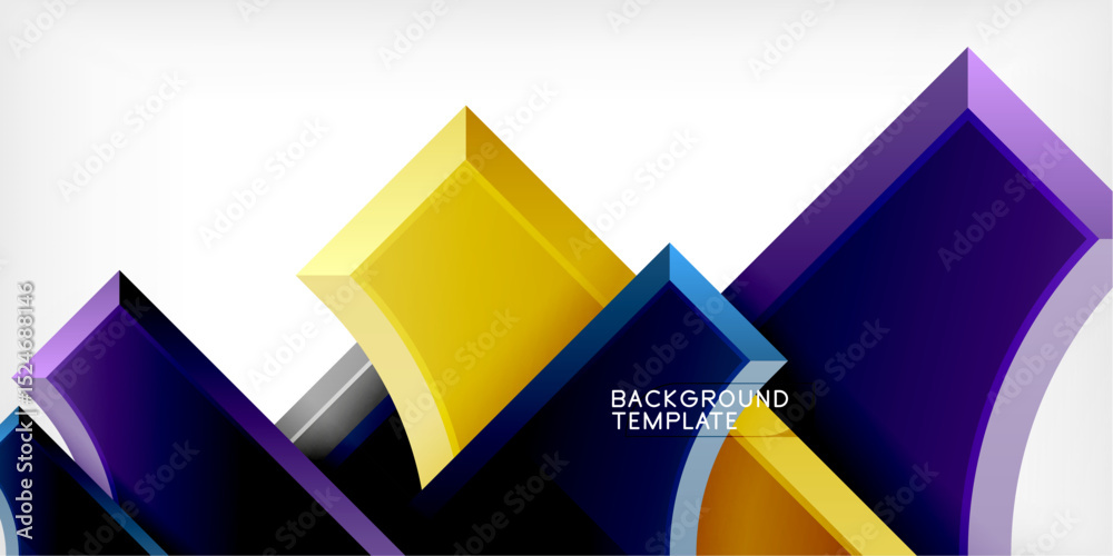 Poster abstract geometric shapes, vibrant colors, dark background. modern design element, glossy texture, d