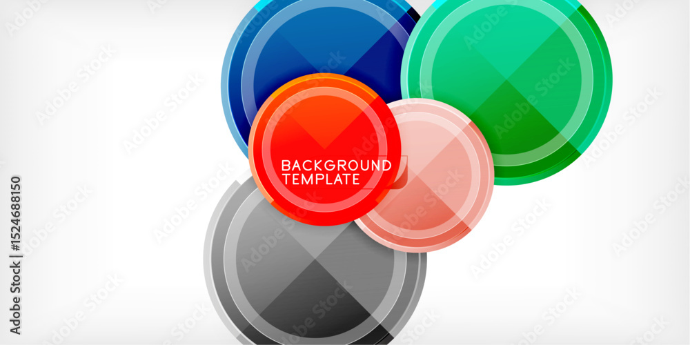 Aufkleber Abstract circles overlap, creating vibrant color blends. Design features text background template within central red shape. Modern, clean aesthetic.