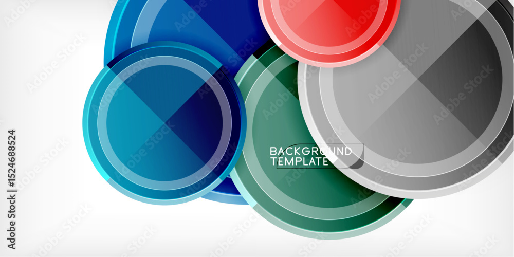 Poster Abstract circles overlap, creating vibrant color gradients. Modern design elements suggest technology, innovation, communication. Clean aesthetic.