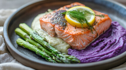 food, fish, meal, dinner, salmon, grilled, plate, meat, dish, lunch, gourmet, chicken, fried, salad, healthy, cuisine, steak, vegetable, seafood, white, sauce, green, restaurant, lemon, delicious