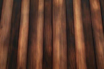 Fototapeta premium Close-up view of vertical wooden planks with rich brown and black tones showing natural wood grain texture and patterns