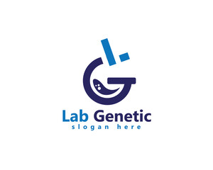 creative laboratory logo, microscope with initials l and g logo design template