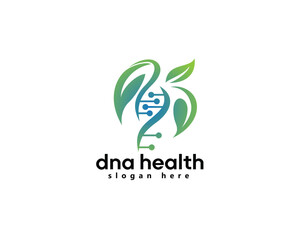 creative dna health and genetical logo ,dna icon combined with three leaves complete ,logo design template