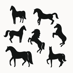 Collection of Elegant Black Horse Silhouettes Vector Illustrations