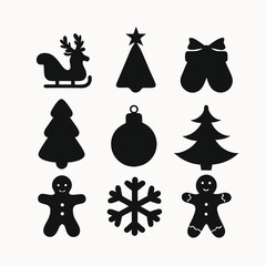 Christmas Icons Simple Black Silhouettes of Festive Symbols for Holiday Designs