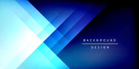 Abstract geometric design. Blue, white gradients create dynamic layers. Dark background emphasizes bright shapes, modern aesthetic.