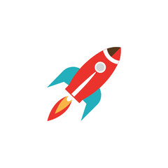 Fast Rocket Ship Taking Off, Space Travel, Launch Icon, Red and Blue