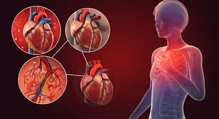 human heart, blocked artery, medical illustration, red blood cells, cardiovascular system, anatomy, heart diagram, artery blockage, realistic medical, scientific drawing
