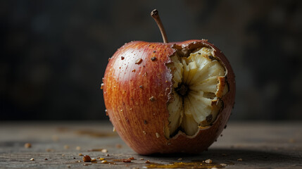 A healthy apple reflects on its decayed backside Psychological concept deception