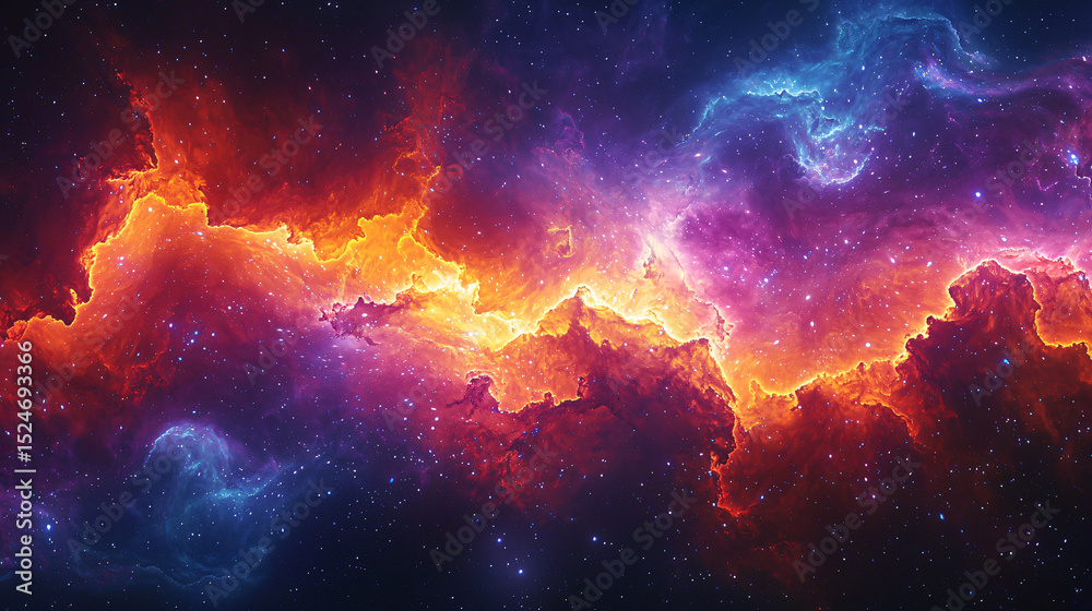 Poster majestic nebula showcasing a spectrum of colors and intricate gases in the boundless universe above.