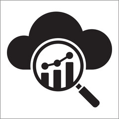 Chart inside magnifying glass icon. Business data  cloud icon. Statistic monitoring icon.. Icon symbol of profit, sales, market, diagram, graph, observe,. Vector illustration.