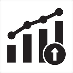 Business data icon. Increasing chart icon. Climb up statistic symbol. Icon symbol of profit, sales, market, diagram, graph. Vector illustration.