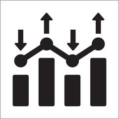 Business data icon. p and down chart icon. Market  statistic symbol. Icon symbol of profit, sales, market, diagram, graph. Vector illustration.