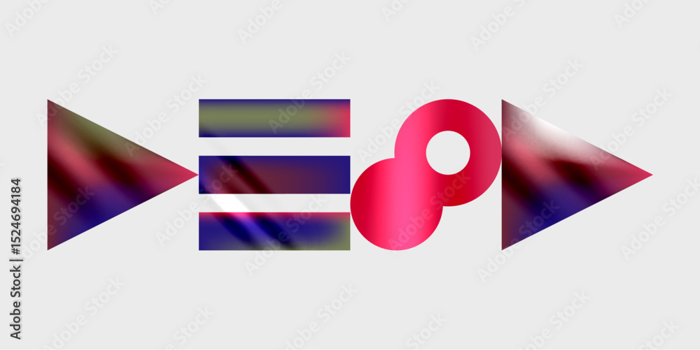 Poster abstract graphic design features colorful shapes resembling play button. gradient hues blend purple,