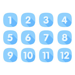 シンプルなブルーのロングシャドウの数字のアイコンセット 角丸正方形