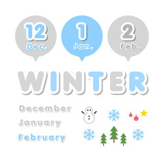 かわいいデザインの冬の文字とイラストセット