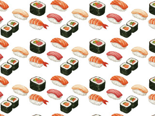 Vector watercolor Sushi / 水彩テイストの寿司パターン