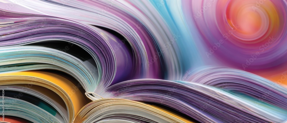 Poster vibrant open magazines spread on wooden table capturing editorial variety and media diversity for mo