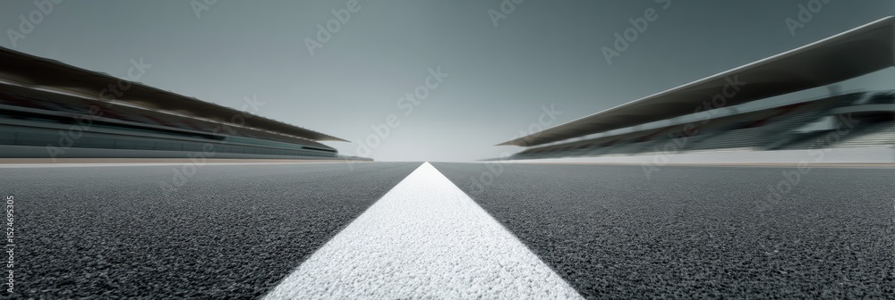 Poster Dynamic Racing Circuit with Motion Blur and Finishing Line Focus Evoking Speed, Achievement, and Competitive Motorsport Ambition in Modern Commercial Advertising