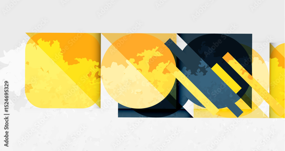 Fototapete abstract geometric shapes, yellow, navy, white background. overlapping forms create dynamic visual t