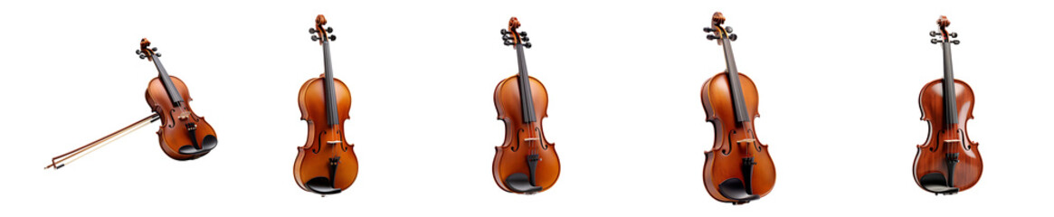 Series of five violins are shown in a row