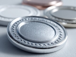 Futuristic Silver Seal Emblem Collection with Sharp Geometric Design and Metallic Chrome Textures for Modern Award Recognition and Brand Achievement