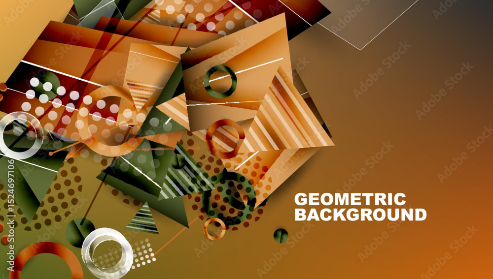 Aufkleber Abstract geometric composition. Shapes overlap, creating dynamic visual texture. Warm colors dominate, with cool accents. Modern design element.