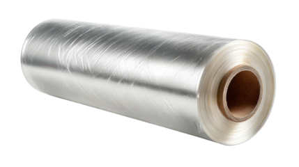 a roll of transparent plastic wrap on an isolated background. isolated, transparent background