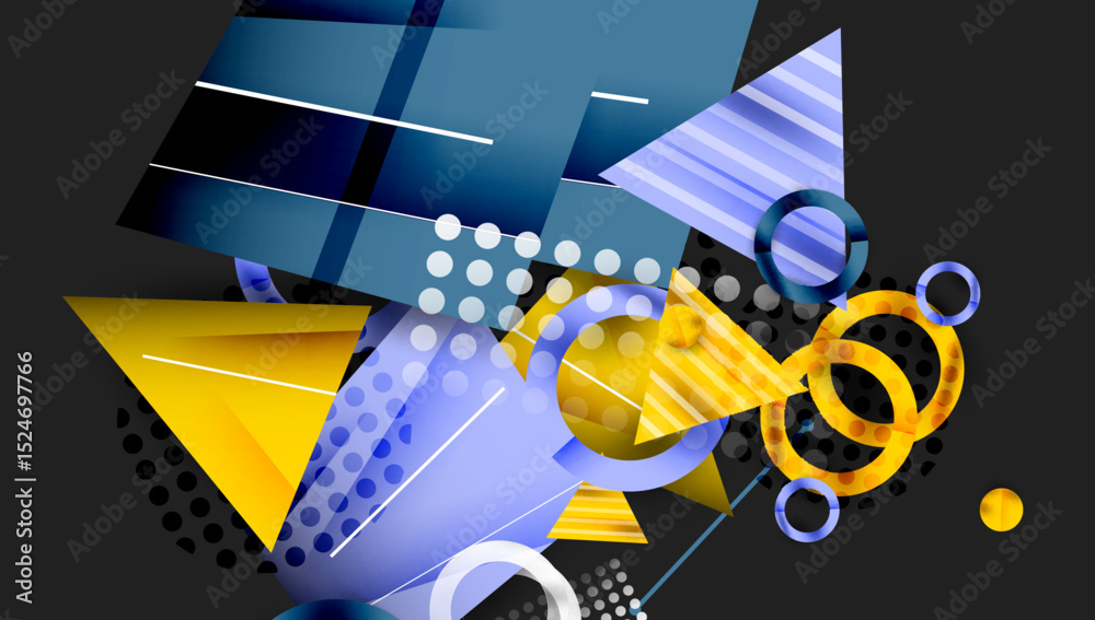 Aufkleber abstract geometric composition. shapes overlap, creating dynamic visual effect. blue, yellow hues do
